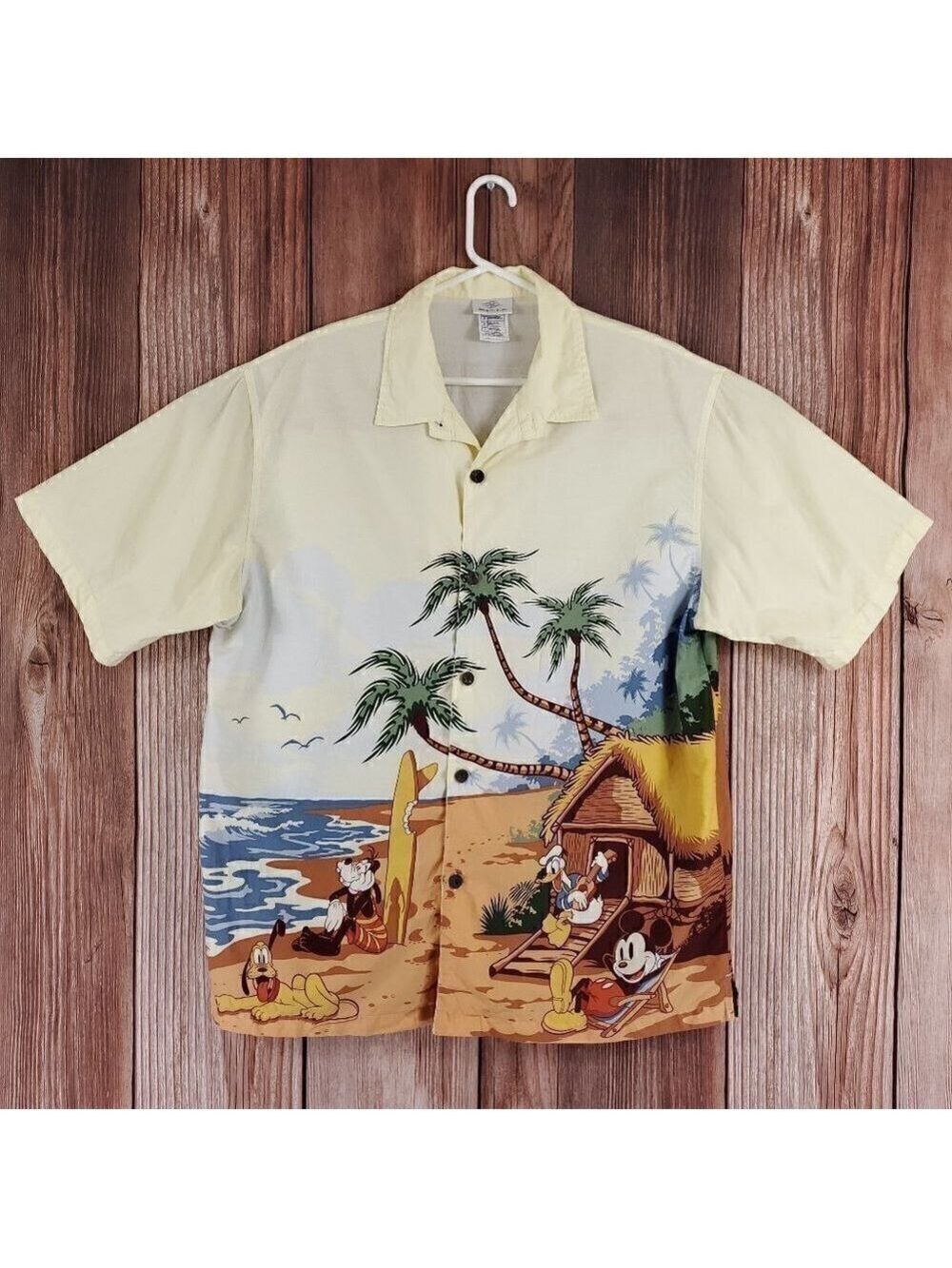 Rare Disney Cruise Line Mens Large Mickey Surfing Palm Tree Hawaiian Camp Shirt